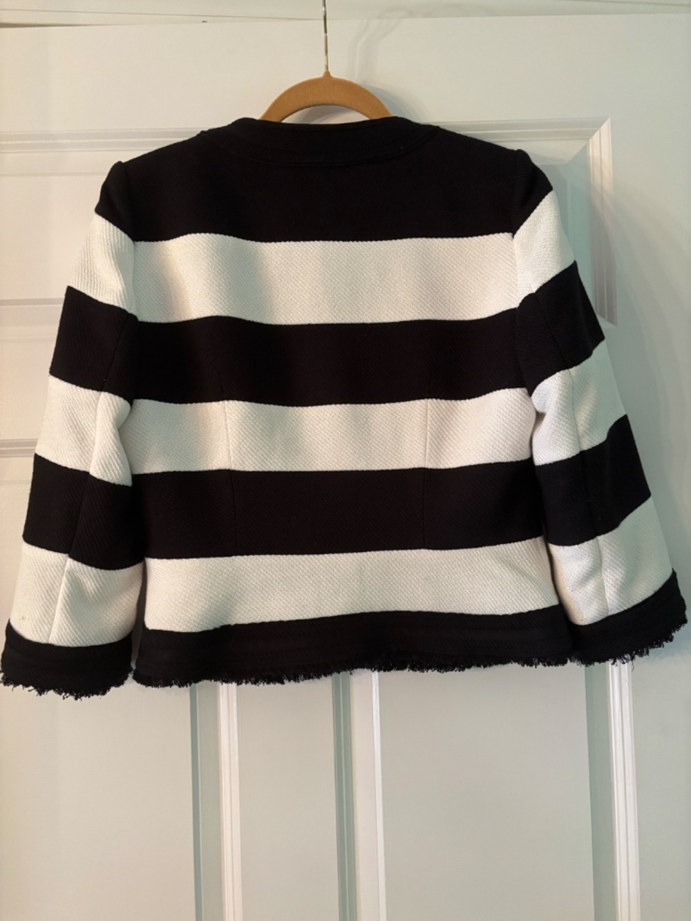 White House Black Market Black White Striped Open Front Blazer Jacket Size 8 - Picture 3 of 14